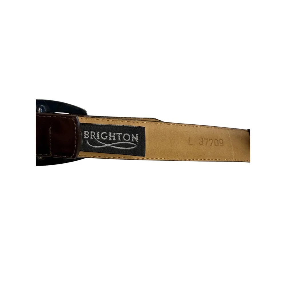 Brighton Womens Belt Brown Leather Silver‎ Interlocking Buckle Vintage Large